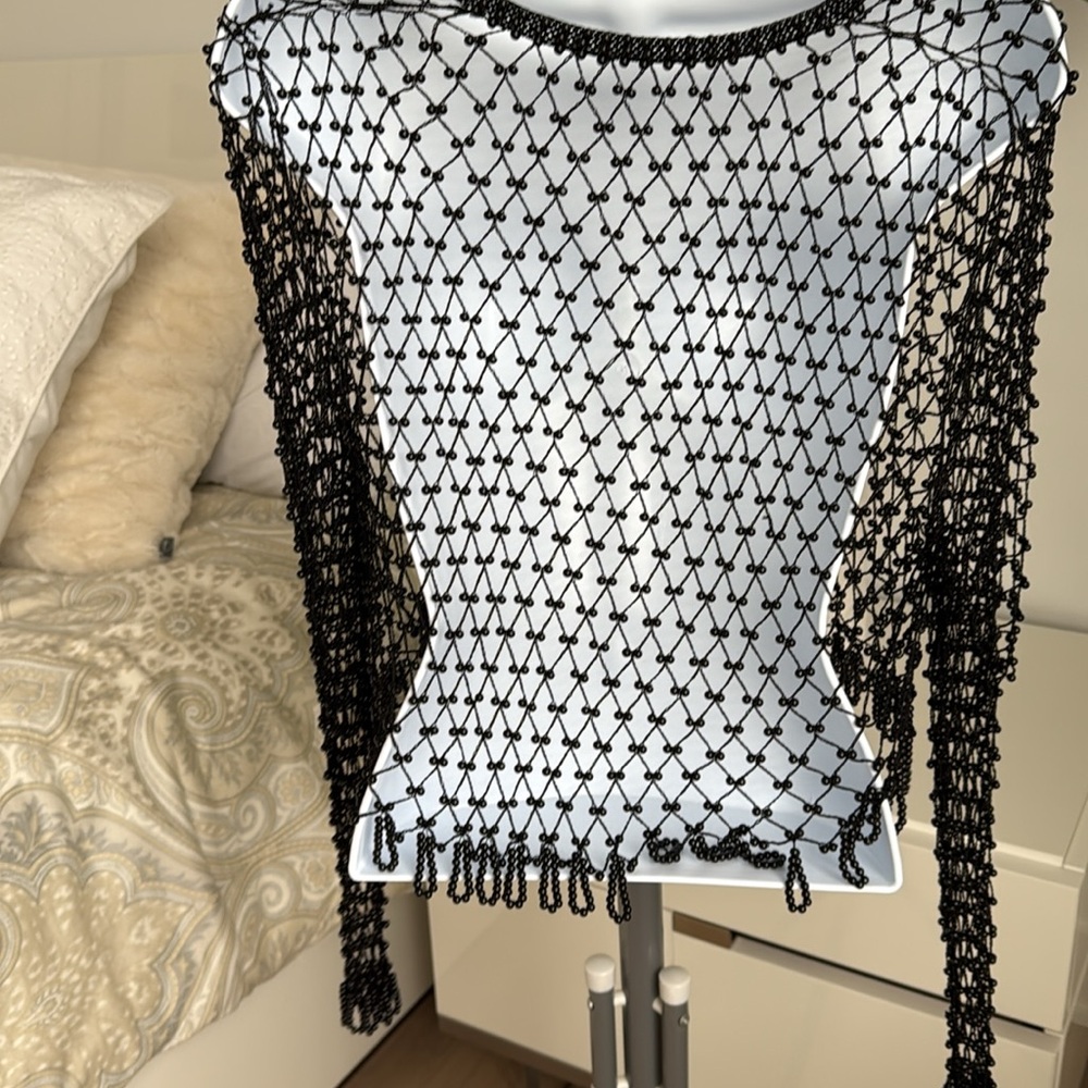 Black beaded shrug  bolero with Honeycomb Pattern - Picture 3 of 7